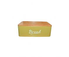 DRULINE Brotkasten Florina | Brotbox | Brotkiste | Brot | Aufbewahrungsbox | Brotkorb | Brotbehälter | Bambusdeckel | Frischhaltebox | Küche | Büro | Picknick | Hochwertig verarbeitetes Metallblech | Großer Stauraum | 35 x 12 x 23 cm Gelbgrün