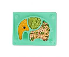 Baby Teller， Silikon Rutschfester Baby Tischset mit Saugnäpf für Baby Kleinkind und Kinder，Kinderteller passend für die meisten Hochstuhl-Tabletts-26 x 20 x 3 cm (Grün)