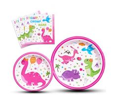 WERNNSAI Einweg-Dinosaurier-Teller und Servietten - Dino Partyzubehör für Mädchen Abendessen Nachtisch Kuchen Platte Baby Shower Geburtstags Party Geschirr Kit 48 Stücke Serviert 16 Gäste