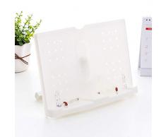 Faltbarer Buchständer, verstellbarer Leseständer, mit 2 festen Armen, tragbare Kunststoff-Halterung für Kochbuch, Rezepte, iPad, Tablet, PC, Buchstützen, für Bibliothek/Büro/Zuhause, weiß