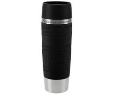 Emsa Thermobecher Travel Mug Grande Schwarz 500 ml mit persönlicher Rund-Gravur gelasert Edelstahl Soft-Touch-Manschette Quick Express Verschluss