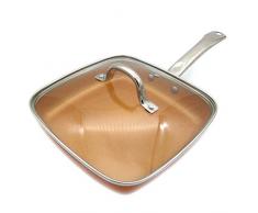 Lalya Shop Kupferpfanne, 25,4 cm, antihaftbeschichtet, tief, quadratisch, Induktion, mit Glasdeckel, spülmaschinenfest, ofenfest, Multi, Einheitsgröße