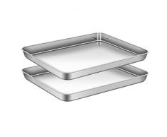 AEMIAO Edelstahl Tablett Backblech Bakeware Ofenblech Pfanne Tablett Set Profi Kuchenblech für die Küche zu Hause, Antihaftbeschichtung, Superior Spiegel Oberfläche & Spülmaschinenfest, Set of 2