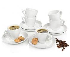 Sänger Espresotassen Set weiß 12 teilig aus Porzellan | Füllmenge 80 ml | 6x Espressotasse und 6x Untertasse | Robuste Mokkatasse | Dicker Trinkrand
