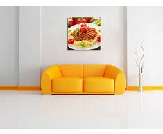 Spaghetti Bolognese auf dem Teller, Format: 70x70 auf Leinwand, XXL riesige Bilder fertig gerahmt mit Keilrahmen, Kunstdruck auf Wandbild mit Rahmen, günstiger als Gemälde oder Ölbild, kein Poster oder Plakat