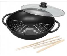 Aluguss Wok Leipzig mit Glasdeckel und Zubehör, Ø 36 cm