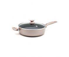 GreenPan Schmor-Bratpfanne Servierpfanne mit Glas-Deckel Induktion-s-Pfanne Keramik-Beschichtung spülmaschinen-geeignet, Aluminium, bronze, 28 cm