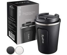 BYSTRA Thermobecher – Kaffeebecher to go 100% Auslaufsicher – Isolierbecher 350ml – Trinkbecher doppeltwand Isolierung – Travel Mug – Teebecher – Reisebecher BPA-Frei – schwarz