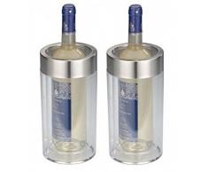 2er SET - Transparenter Flaschenkühler im eleganten Design - Doppelwandig, bruchsicher, elegant - Kunststoff Flaschen Kühler mit breitem Edelstahl - Höhe 23cm, Durchmesser 11,5 cm (2x Transparent)