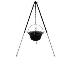 Grillplanet Original ungarischer Gulaschkessel 10 Liter emailliert | Dreibein-Gestell 130cm Teleskopgestell Kettenhöhenverstellung mit Gulasch-Topf, Suppentopf mit Deckel | Kesselgulasch Topf im Set