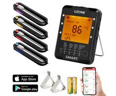 Fleischthermometer Funk Bratenthermometer Digital Magnetische Rückwand Hintergrundbeleuchtung Grillthermometer für Raucher, Grillofen, Küche, Unterstützung für iOS und Android, 4 Sonden