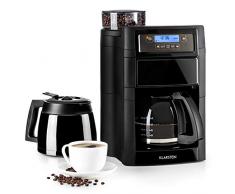 Klarstein Aromatica II Set Kaffeemaschine mit Mahlwerk - Filter-Kaffeemaschine, 1.25 L Glaskanne, 1.25 L Thermoskanne, Timer, Warmhalteplatte, inkl. Permanent- und Aktivkohle Filter, schwarz
