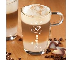 polar-effekt Leonardo Kaffeebecher mit Henkel Personalisiert mit Gravur - Latte-Macchiato Glas 365ml - Kaffee-Glas Geschenk-Idee zum Geburtstag - Motiv Kaffee-Tasse