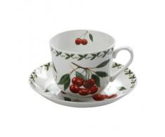 Maxwell & Williams PB8102 Orchard Fruits Frühstückstasse, Kaffeetasse mit Untertasse, Motiv: Kirsche, in Geschenkbox, Porzellan