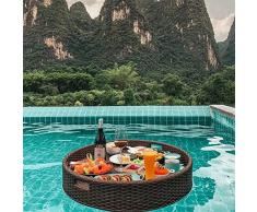 Rundes Rattan gewebtes Serviertablett, schwimmender Tablettkorb, Schwimmbeckenschwimmer für Erwachsene, für Sandbänke, Spas, Bad und Partys, Hochzeitsfotografie Foto