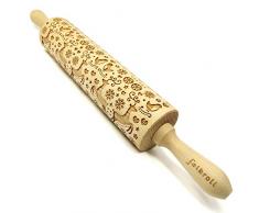 Folkroll - Teigrolle - Nudelholz - mit eingraviertem Muster - Rentier - Christmas Reindeer - Buchenholz - Länge: 43 cm