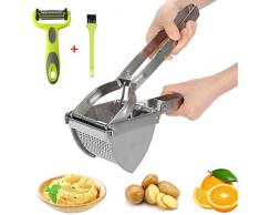 HOTLIKE Kartoffelpresse aus Edelstahl, Spätzlepresse 3 PCS Set, Professionelle Spätzlechef mit Pinsel, Schäler, Kartoffelquetsche Presse Ricer für Kartoffelpüree, Obstsäfte, Gemüsebrei, Püree