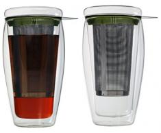AKTION: 2er-Set 400ml doppelwandige Teegläser mit Filter und Glasdeckel (4go Thermoglas mit Schwebe-Effekt), ideal fürs Büro, unterwegs oder als Geschenk,Tea4go von Feelino