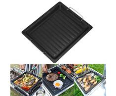 HilMe BBQ Antihaft-Platte, Gusseisen Grillplatte Pfanne Barbecue Grillpfanne Kochen für Outdoor Camping Reisen 25 * 30 cm schwarz, nicht null, Schwarz , Free Size