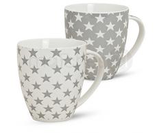 matches21 Große Jumbo Kaffeebecher Tassen Becher Stern grau weiß 2er Set aus Porzellan gefertigt, je 12 cm hoch / 600 ml