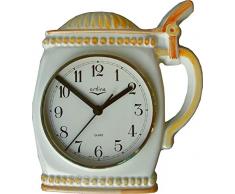 EVIT Artline Bierkrug Uhr weiß glänzend Oben mit beige Eiern handgemalt Artline Funkuhr