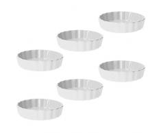 Van Well 6er Set Quiche-Förmchen rund, Ø 100 mm, H 22 mm, wellige Auflaufform aus Porzellan, hitzebeständig, runde Kuchenform, Geschirr weiß, Kochen + Backen