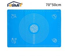 Fuumiy Silikonmatte Backen groß 70x50cm Silikon backmatte mitskala,glatt,BPA frei,Baby Essen rutschfest,Back unterlagen Set,Für Fondant/Macaron/Pizza/Teig Matte Baking Mat Blau(27.56x19.69 inch)