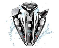 HATTEKER Rasierer Elektrorasierer Herren Rasierapparat Nass-und Trockenrasierer Elektrisch Bartschneider Präzisionstrimmer Rotationsrasierer Männer Wasserdicht 3 IN 1