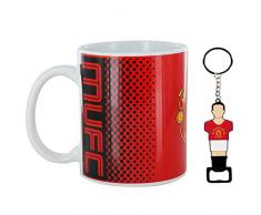 Red Devils Offizielles Manchester United Wappen Keramiktasse und Flaschenöffner Schlüsselanhänger, Geschenkset