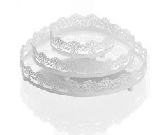 LB H&F 3 Stück Tablett Set rund Weiss Metall Spitze Shabby Chic Dekotablett - (1)