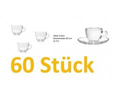 60er Set Espresso-Gläser mit Bohne James Dekor mit Henkel und Unterteller Glas Höhe 5,2cm Durchmesser 8,5 cm CL 7,5