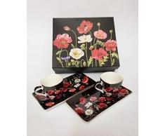 Atelier Harmony Kaffeetassenset Mohnblumen Espressoset schwarz/rot inkl. Geschenkbox Espressotassen Geschenkset