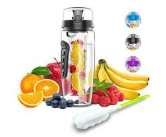 Babacom Wasserflasche Mit Fruchteinsatz 1L/32OZ Trinkflasche Sport mit Infuser Reinigungsbürste Verschluss Tragehenkel für Fruchtsaft BPA-frei Tritan