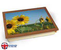 Sun Flowers Cushion Lap Tray Kissen Tablett Knietablett Kissentablett - Holz Effekt Rahmen