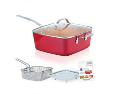 Livington Copperline Eckpfanne Kupfer Keramikpfanne inkl Deckel, Frittierkorb & Dampfeinsatz - das Original von Mediashop