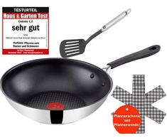 Tefal H80519 Jamie Oliver Edelstahl Wokpfanne Wok 28 cm, Induktion Pfanne mit Antihaftbeschichtung, Bratpfanne auch für Induktionsherd, Nachfolgemodell, inkl. Pfannenwender + Pfannenschoner