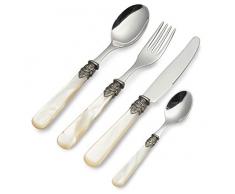 EME NAPOLEON Tafelbesteck Vintage Besteck Set 4 teilig (1 Person): Besteck Set aus rostfreiem INOX Edelstahl Spülmaschinengeeignet in Perlmutt Elfenbeinfarbe