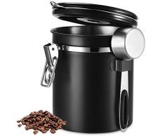 Beaspire Kaffeedose, Kaffeedose Luftdicht, Kaffeebehälter, Kaffeedose Edelstahl Aromadose Vorratsdose Vakuum Dose für Kaffeebohnen, Pulver, Tee, Nüsse, Kakao (Durchmesser:13cm / Höhe:15cm) (Schwarz)
