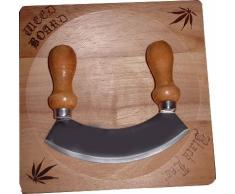 Black Leaf Wiegemesser Set Kräuter Messer mit Holzbrett