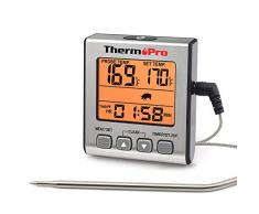 ThermoPro Digitales Grill-Thermometer Bratenthermometer Fleischthermometer Ofenthermometer mit Timer, Orange Hinterbeleuchtung, Temperaturbereich bis 300°C