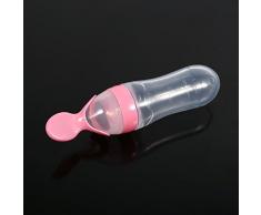 Zerodis Baby Fütterung Löffel Silikon Squeeze Löffel Reis Getreide Gemüse Obst Püree Feeder Tragbar für Säugling Kleinkinder 90ml (Rosa)