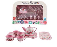 deAO 14 teiliges Tee-Service mit Tragetasche, in den Farben rosa