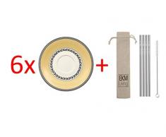 Villeroy & Boch Audun Ferme Frühstücksuntertasse 6 Stück Nr. 1010671250 und 4er Set EKM Living Edelstahl Strohhalme