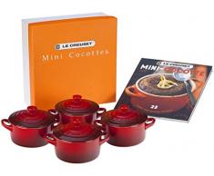 LE CREUSET 79212100600100 Mini-Cocotte/Bräter-Set, 4-teilig, Rund, Je 200 ml, 10 x 5 cm, Steinzeug, Kirschrot