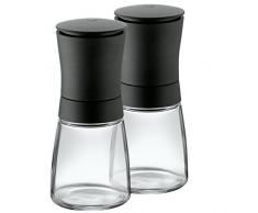 WMF Profiselect Salz und Pfeffermühle-Set, 2-teilig, unbefüllt, Keramikmahlwerk, Kunstoff, Glas, Mühle für Salz, Pfeffer, Chillischoten, H 14 cm, Ø 6 cm, schwarz