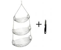 Vani Obst Hängekorb + gratis Solinger Messer Obstkorb Hängekorb Korb Dekoschale Küchenampel Metallkorb Gemüsekorb