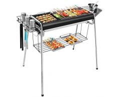 Holzkohlegrill, Tragbarer Klappgrill, Standgrilll Aus Edelstahl, BBQ Grill Mit Antihaft-Pfanne, Gute Belüftung, Für 5-10 Personen, Für Picknick, Festivals, Camping Und Party