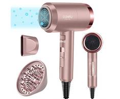 CONFU Fön Ionen Haartrockner 1800W Leicht Föhn mit Stylingdüse Diffusor Haarfön 3 Heizung und Geschwindigkeitsänderungen Konstante Stufe DC Motor Reisefön-Roségold