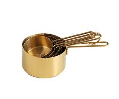 ZHYP Küchenwaage 4Pcs Edelstahl Messing Cup Set Gold Messen Cups Kaffee Scoop Löffel Messen Löffel Kochwerkzeuge,Gold