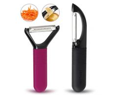 Gemüseschäler und Obstschäler, manuell, multifunktional, zum Schälen von Kartoffeln/Karotten/Gurken und verschiedenen Früchten und Gemüse, 2 Stück, schwarz + rosa